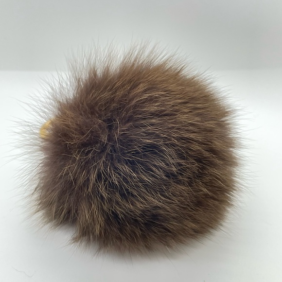 Fendi Brown Fur Pom Pom Bag Charm on leather strap with gold hardware - Picture 6 of 10